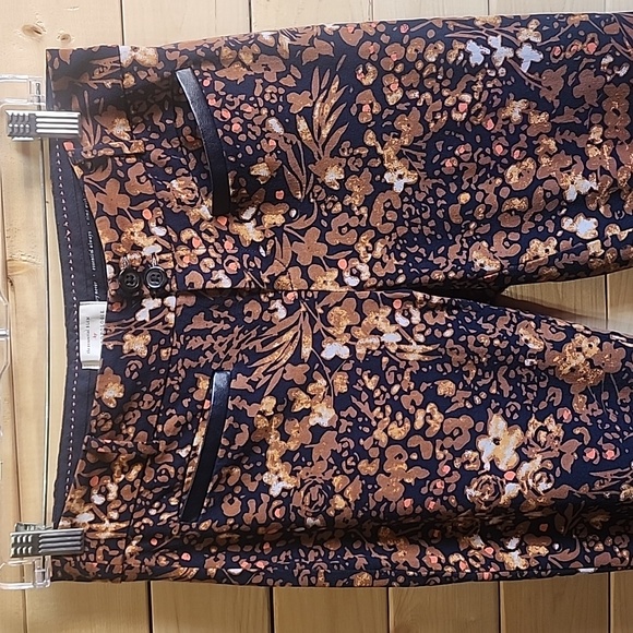 Anthropologie The Essential Slim Floral Pant Faux Leather Trim Pockets Size 2 - Picture 3 of 8